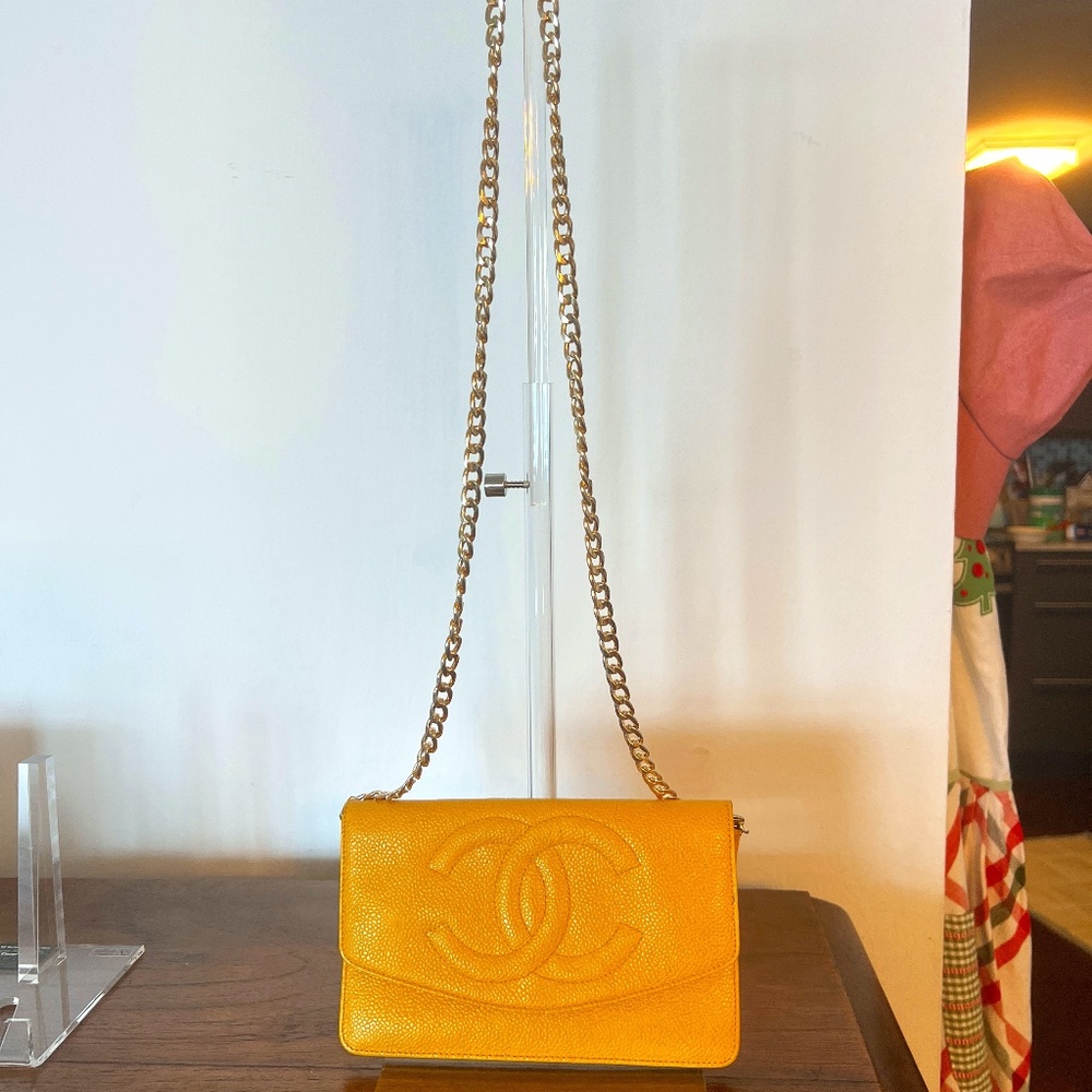 AUTHENTIC YELLOW CAVIAR TIMELESS 'CC' LONG WALLET